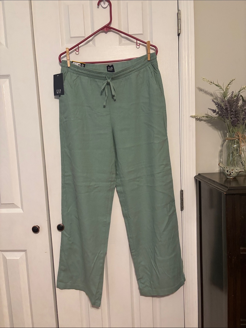 GAP Women's Sage Green Wide-Leg Drawstring Pants